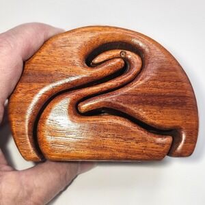 Hand Carved 3.5" Hardwood Swan Puzzle With Secret Compartment